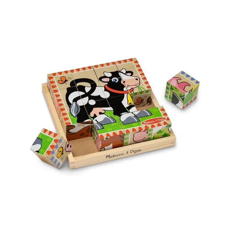Montessori Melissa &#038; Doug Farm Wooden Cube Puzzle With Storage Tray
