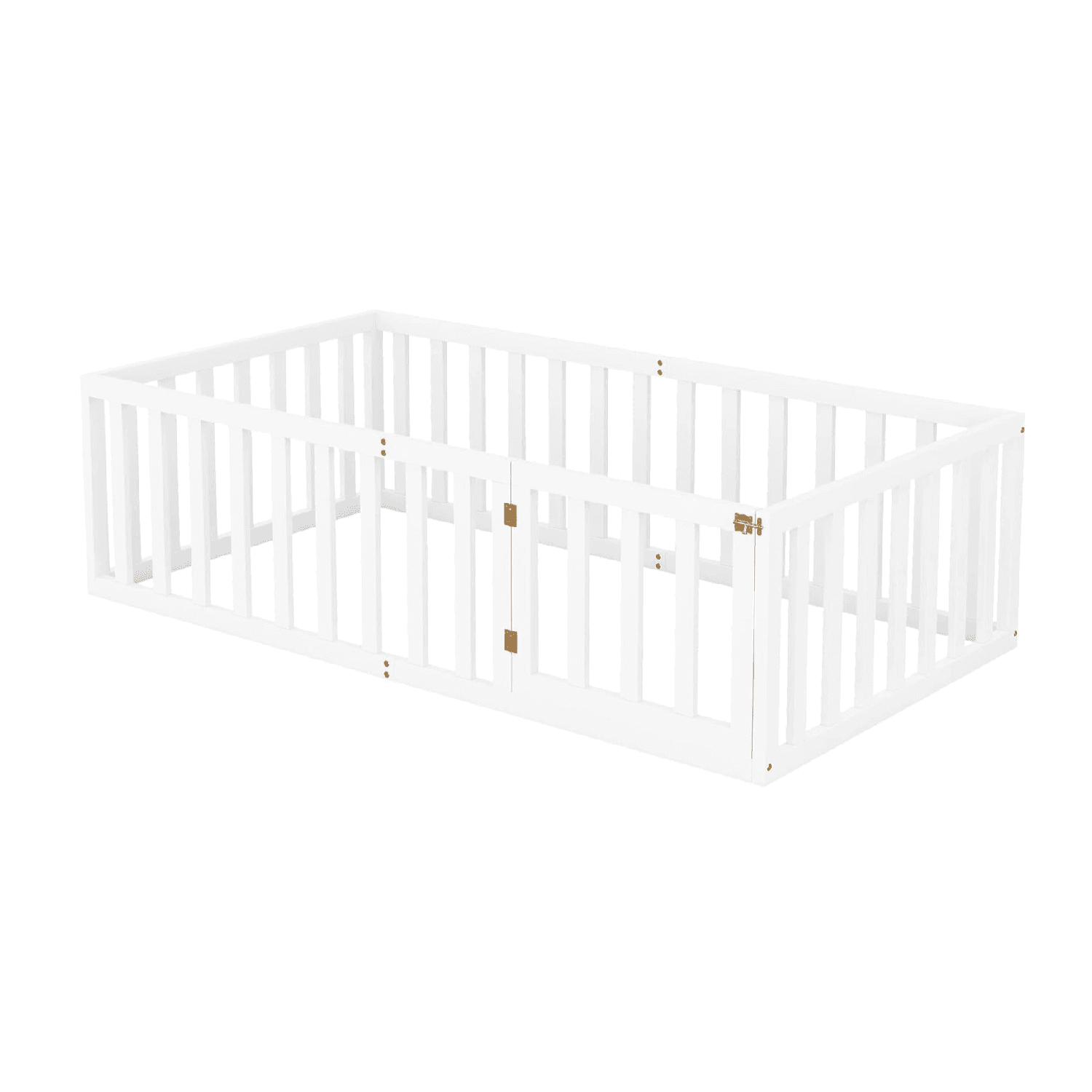 Montessori Harper & Bright Designs Twin Size Floor Bed Frame With Rails and Door White