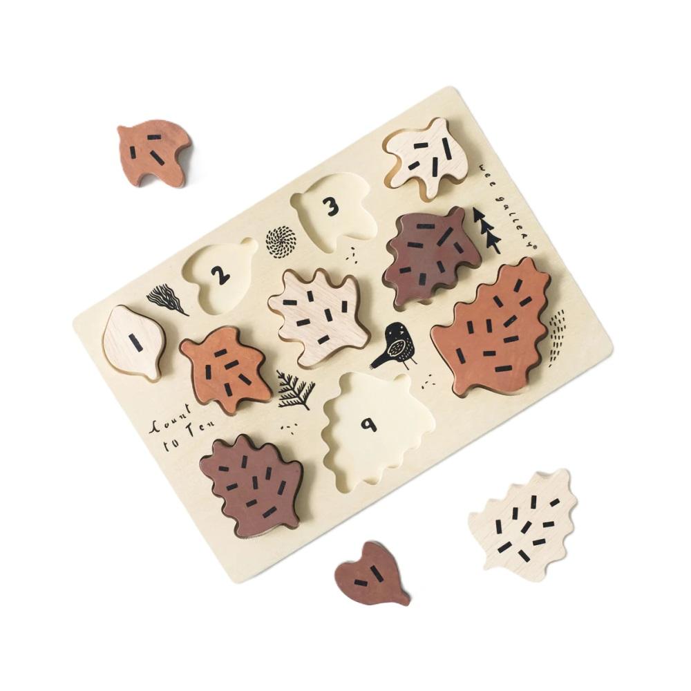 Montessori Wee Gallery Wooden Tray Puzzle Count to Ten Leaves