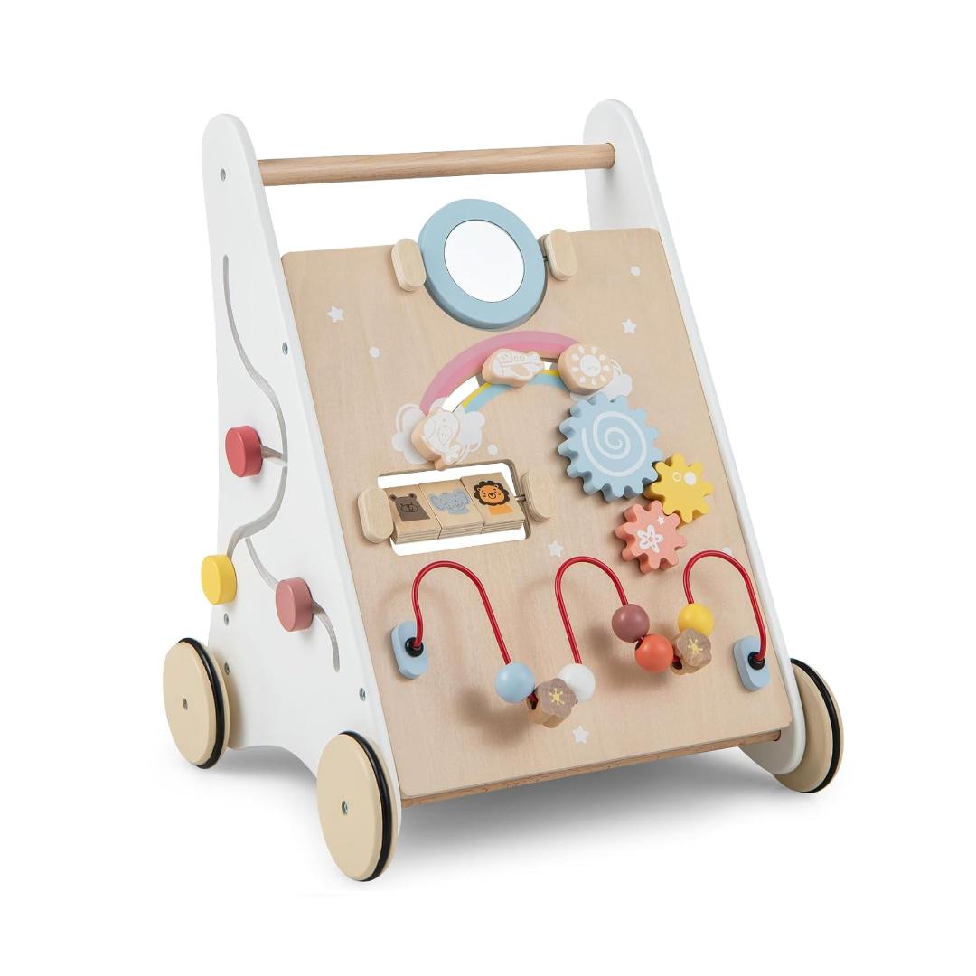 Montessori HONEY JOY Wooden Baby Push Walker Natural WIth Activity Toys