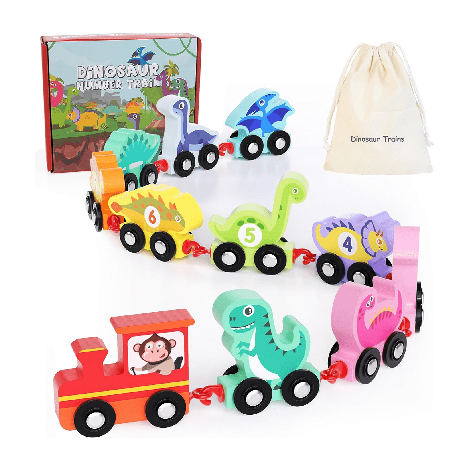 Montessori HELLOWOOD Train Toys Set Dinosaur