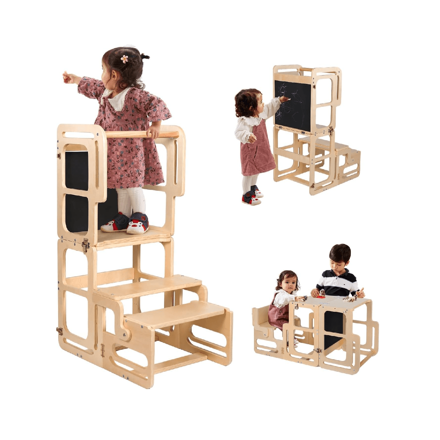 Montessori DGD Convertible Learning Tower With Chalkboard Natural