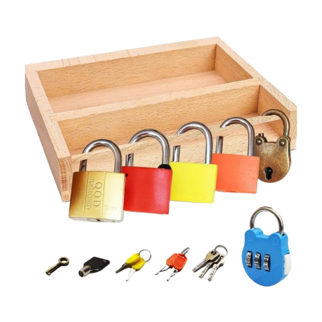 Montessori Inslat Lock and Key Toy Set 6 Colorful Locks