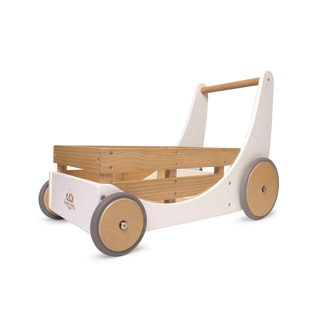 Montessori Kinderfeets Wooden 2-in-1 Cargo Walker &#038; Wagon White