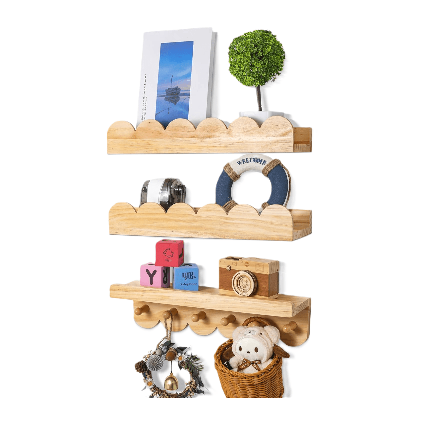 Montessori COMAX Floating Bookshelves Set of 3 Natural Wood