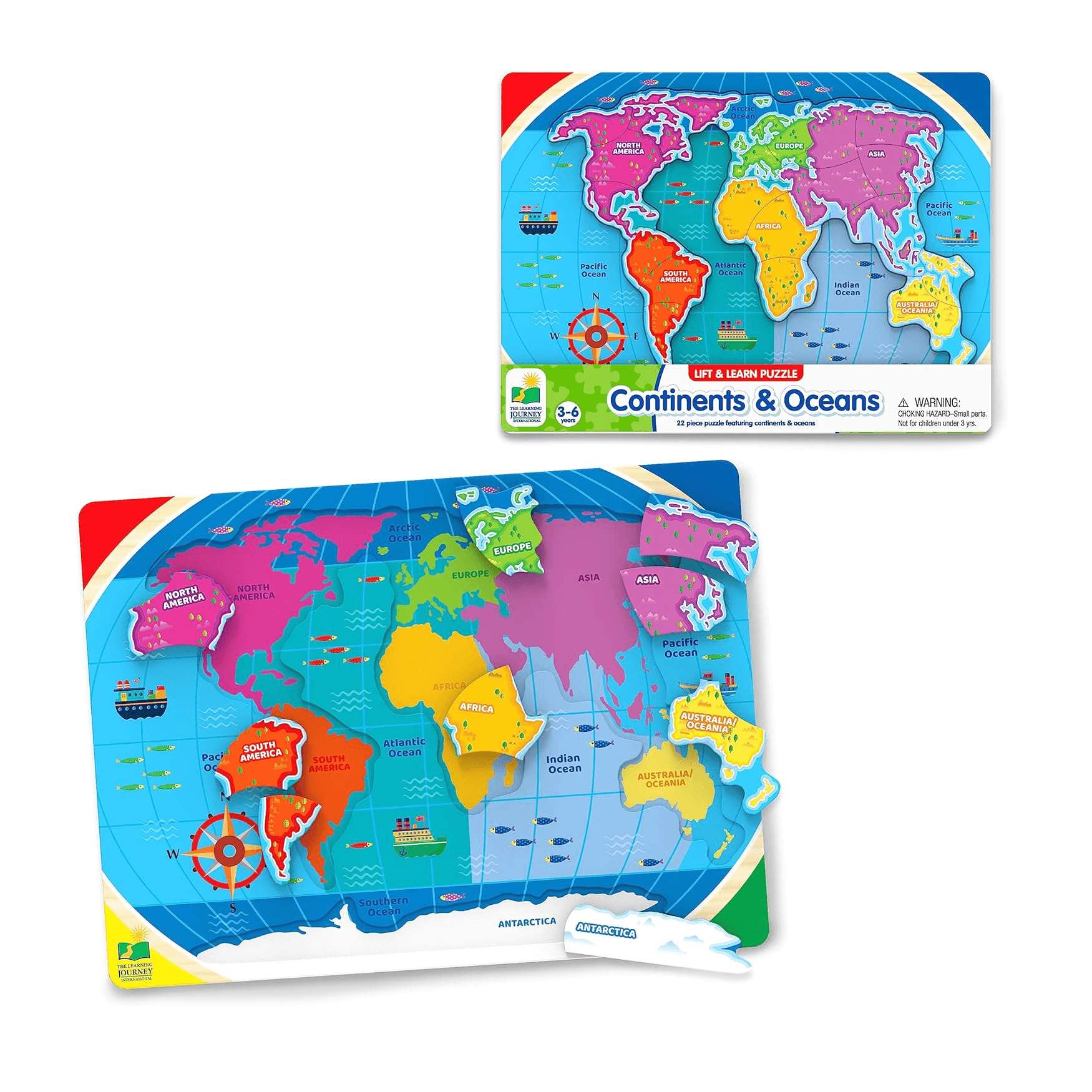 Montessori The Learning Journey Puzzle Map Lift & Learn Continents & Oceans