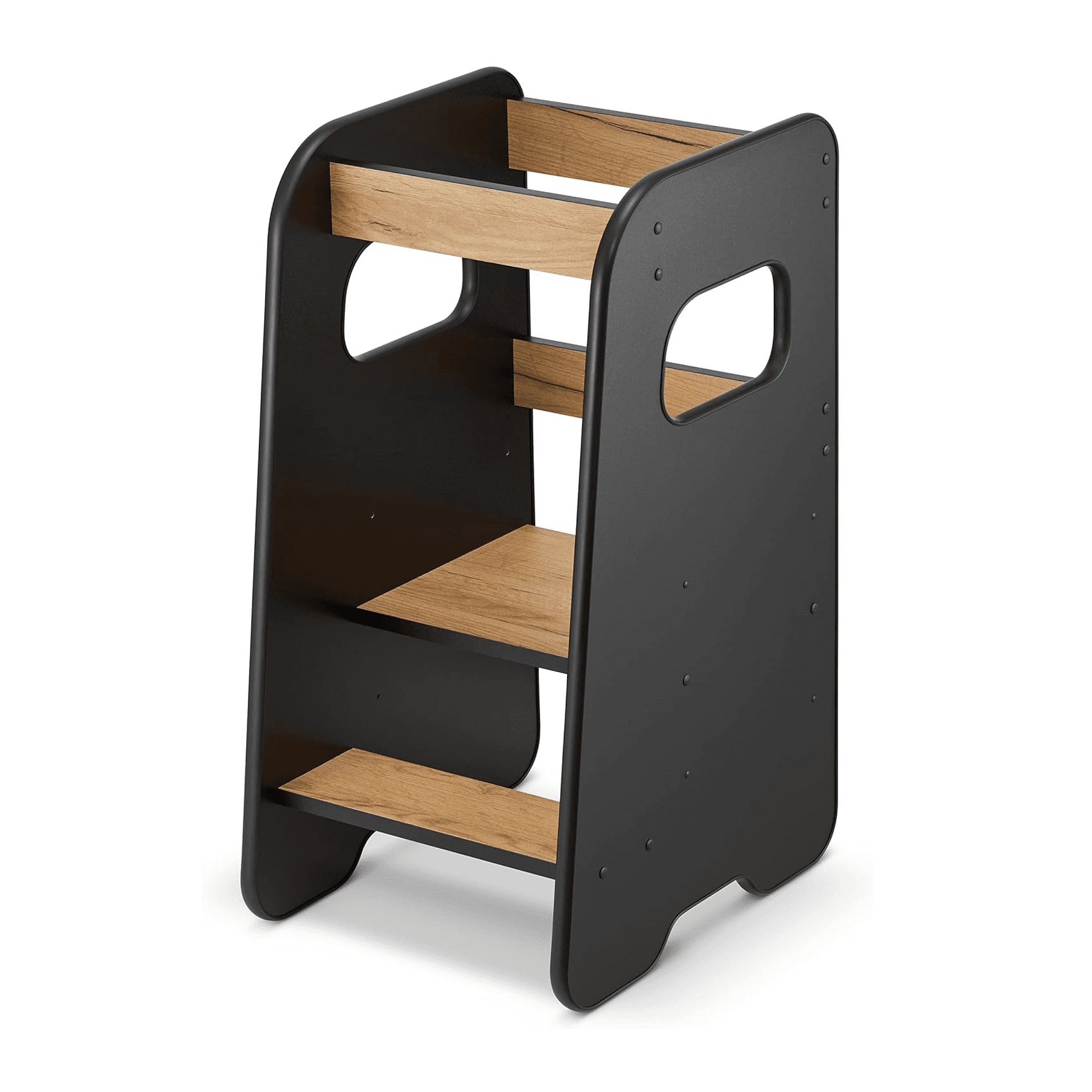 Montessori RONMALL Toddler Tower With Rubberized Edges Oak & Black
