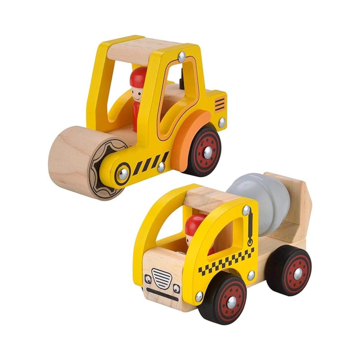 Montessori KIDS TOYLAND Wooden Cement Truck & Road Roller Car Toys