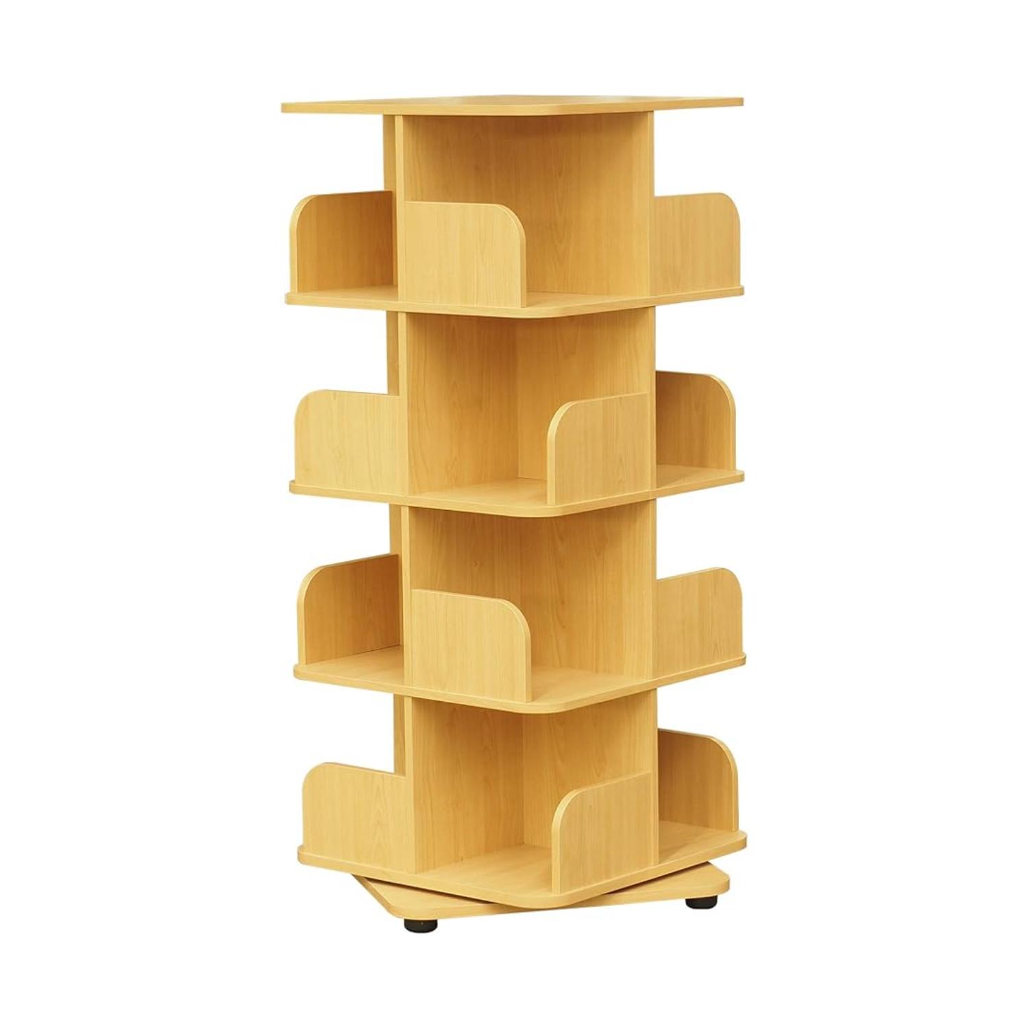 Montessori Kings Brand Furniture 4-Tier Revolving Bookcase Natural
