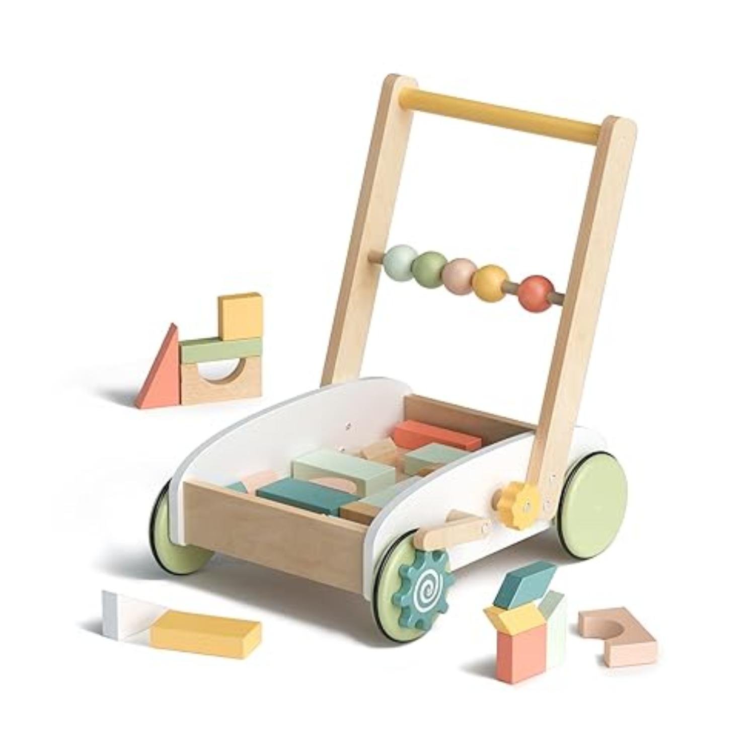 Montessori ROBUD Wooden Baby Walkers With Building Blocks White