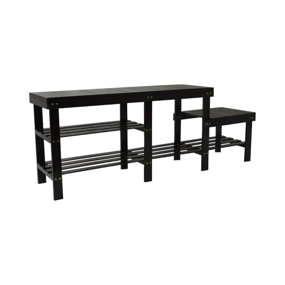 Montessori JTdiffer Bamboo Shoe Storage Entryway Bench With Kids Boot Compartment Black