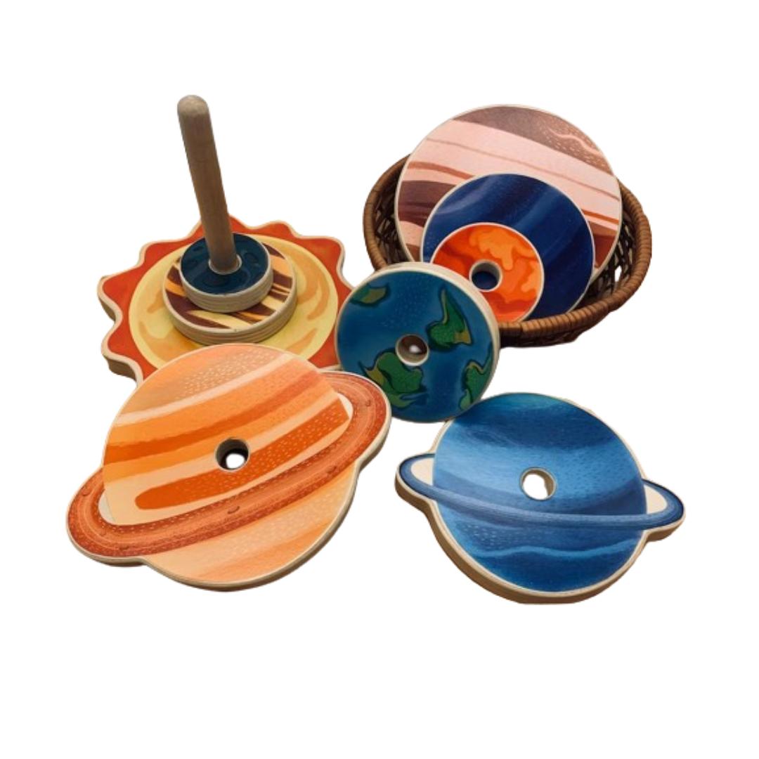 Montessori DeedalInc Wooden Planets Ring Stacking Toy
