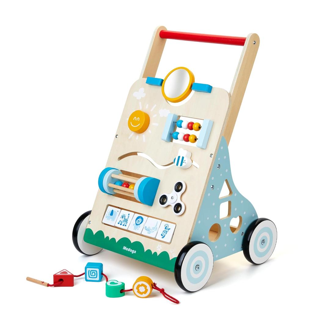 Montessori medoga Wooden Baby Walker With 10 Activity Toys