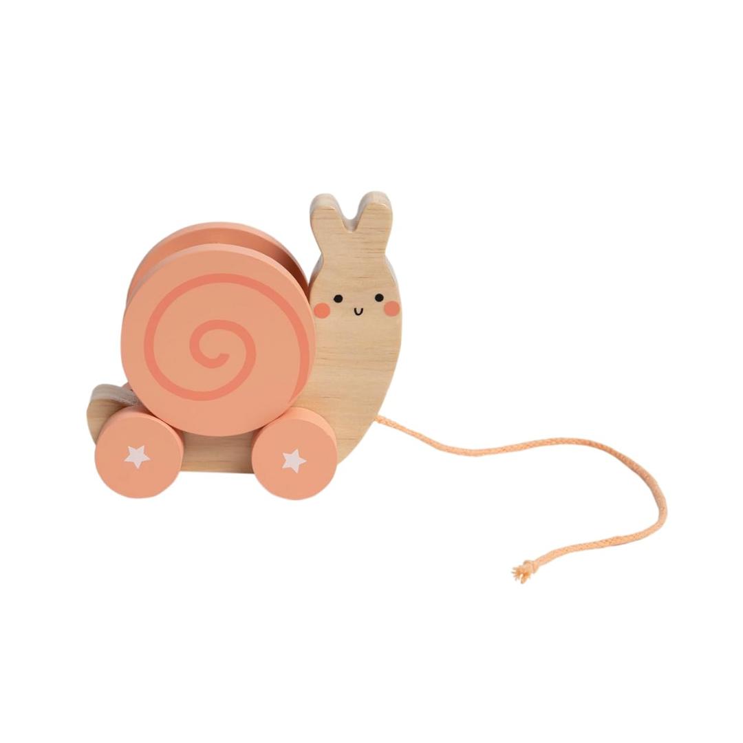 Montessori pearhead wooden pull along snail