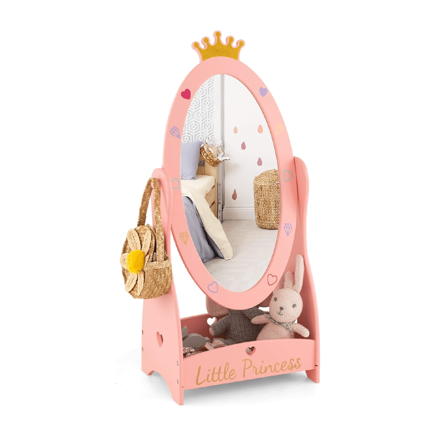 Montessori HONEY JOY Standing Mirror With Storage Princess Pink