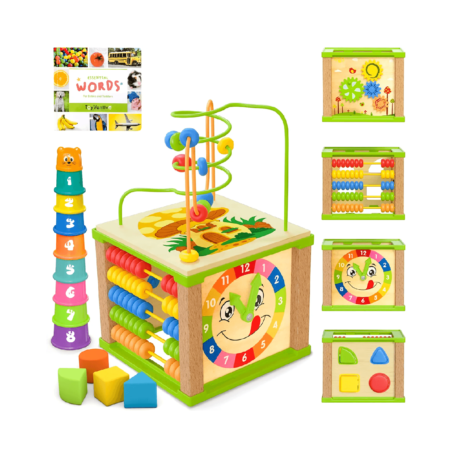 Montessori Toy Ventive 5-in-1 Wooden Activity Cube for Babies and Toddlers