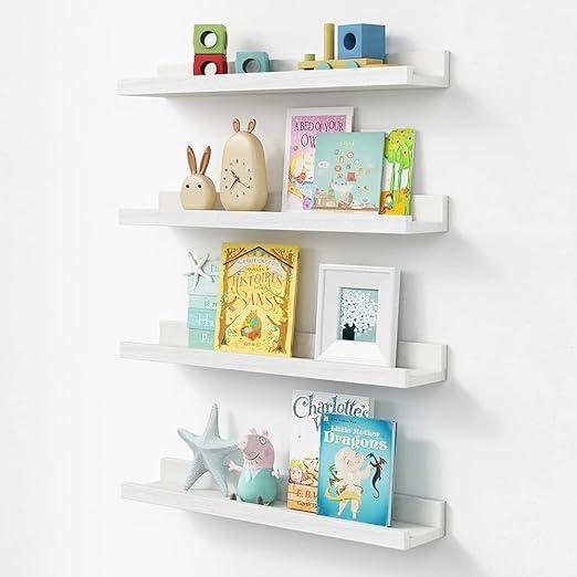 Montessori Forbena Set of 4 Wall Mounted Bookshelves White 23.1 Inches