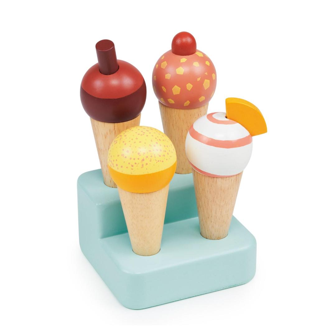 Montessori Mentari Sunny Gelato Stand Wooden Toy Set With Stand and 4 Delicious Ice Cream Treats
