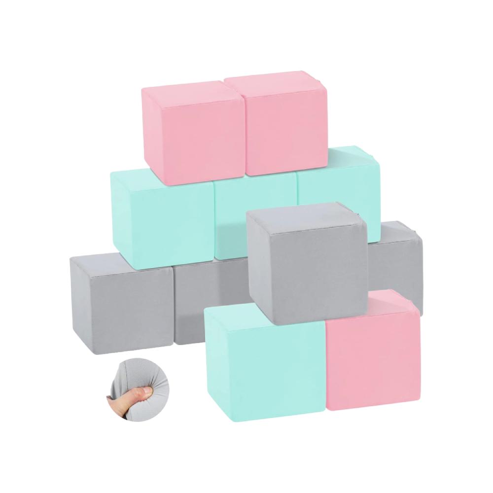 Montessori TRENDBOX 12-Piece Foam Blocks Light Gray, Pink, and Blue