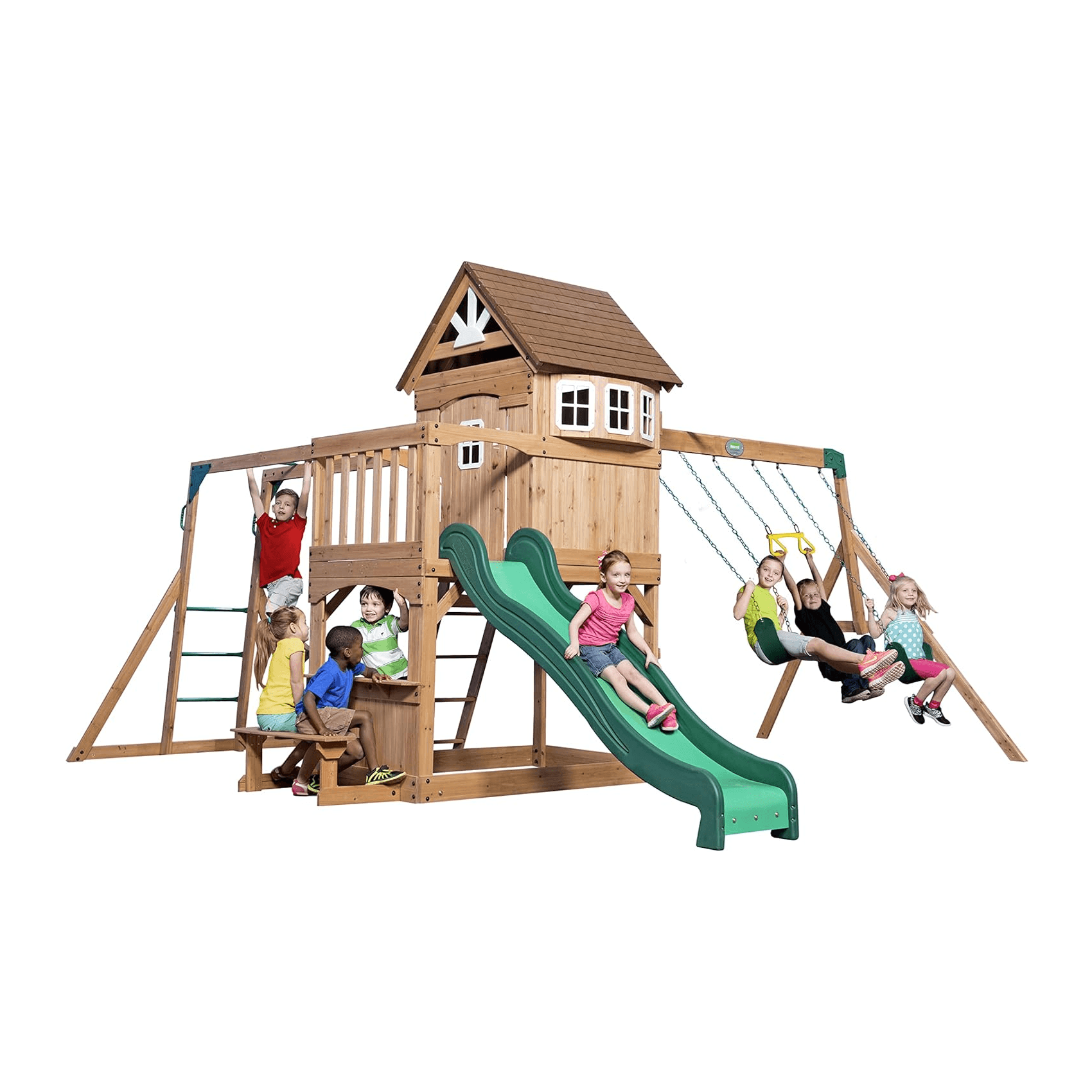 Montessori Backyard Discovery Swing Set With Playhouse Montpelier