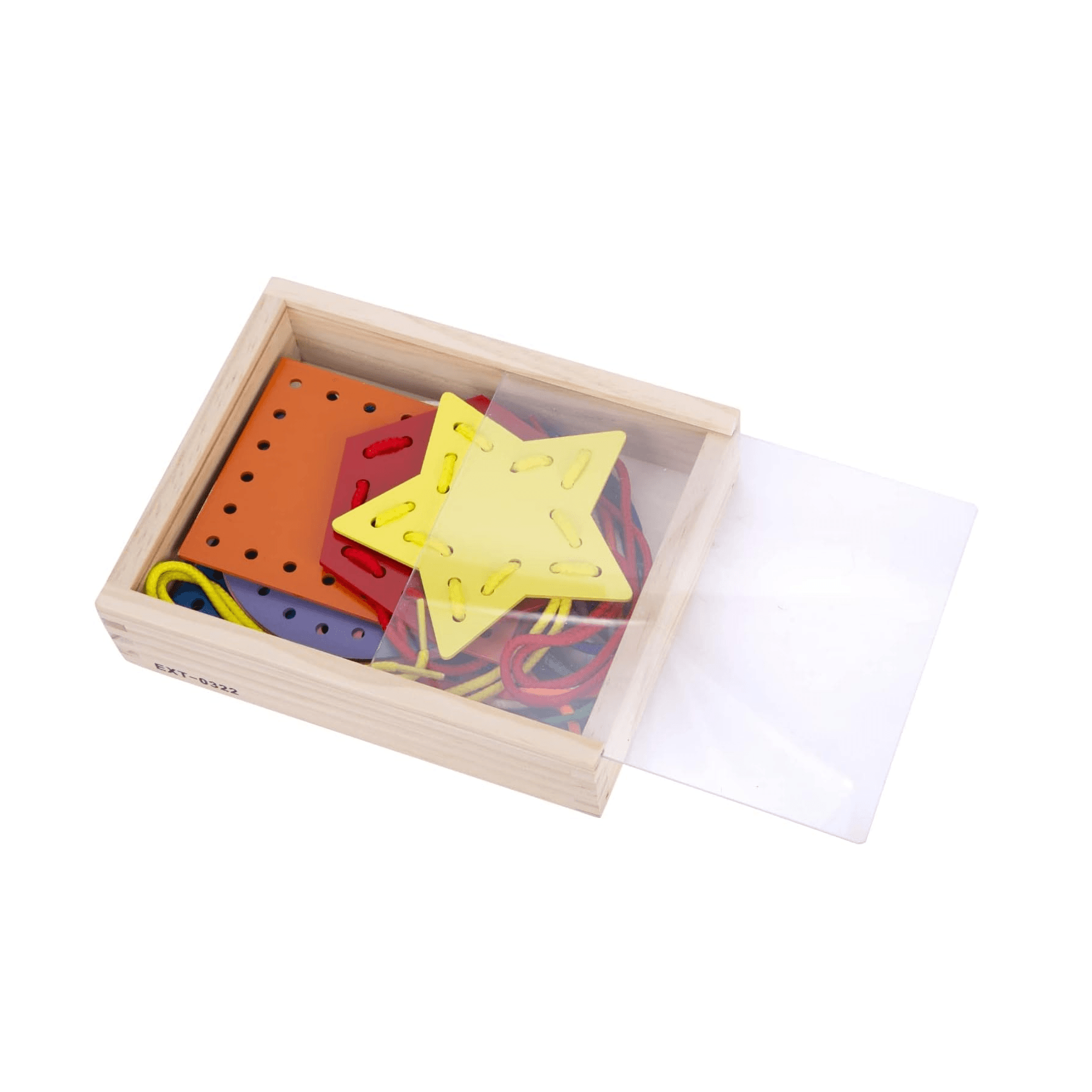 Montessori ExploraToy 7 Pieces Wooden Shape Lacing Cards