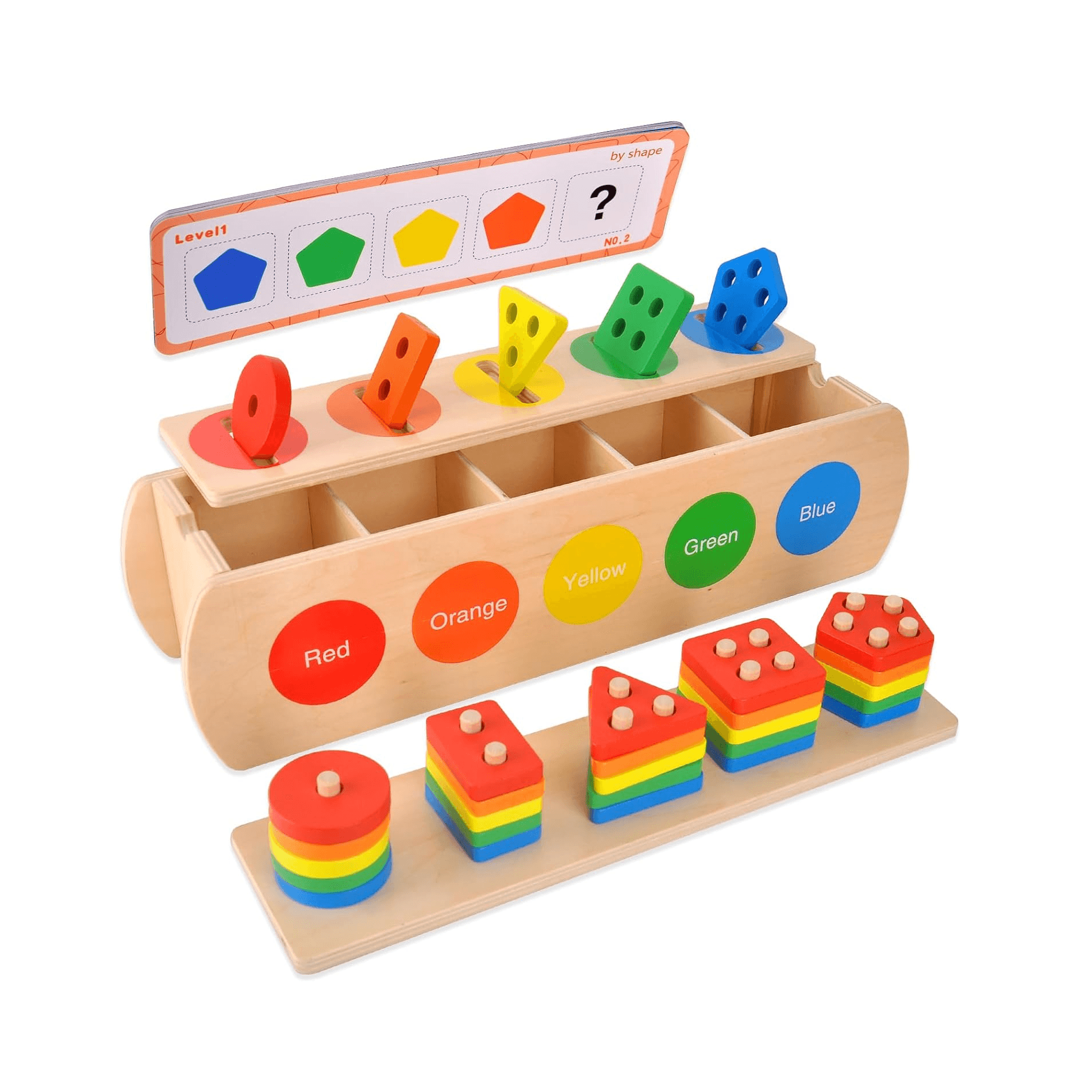 Montessori Yolesty Wooden Color & Shape Sorting Box With Stacking Toys