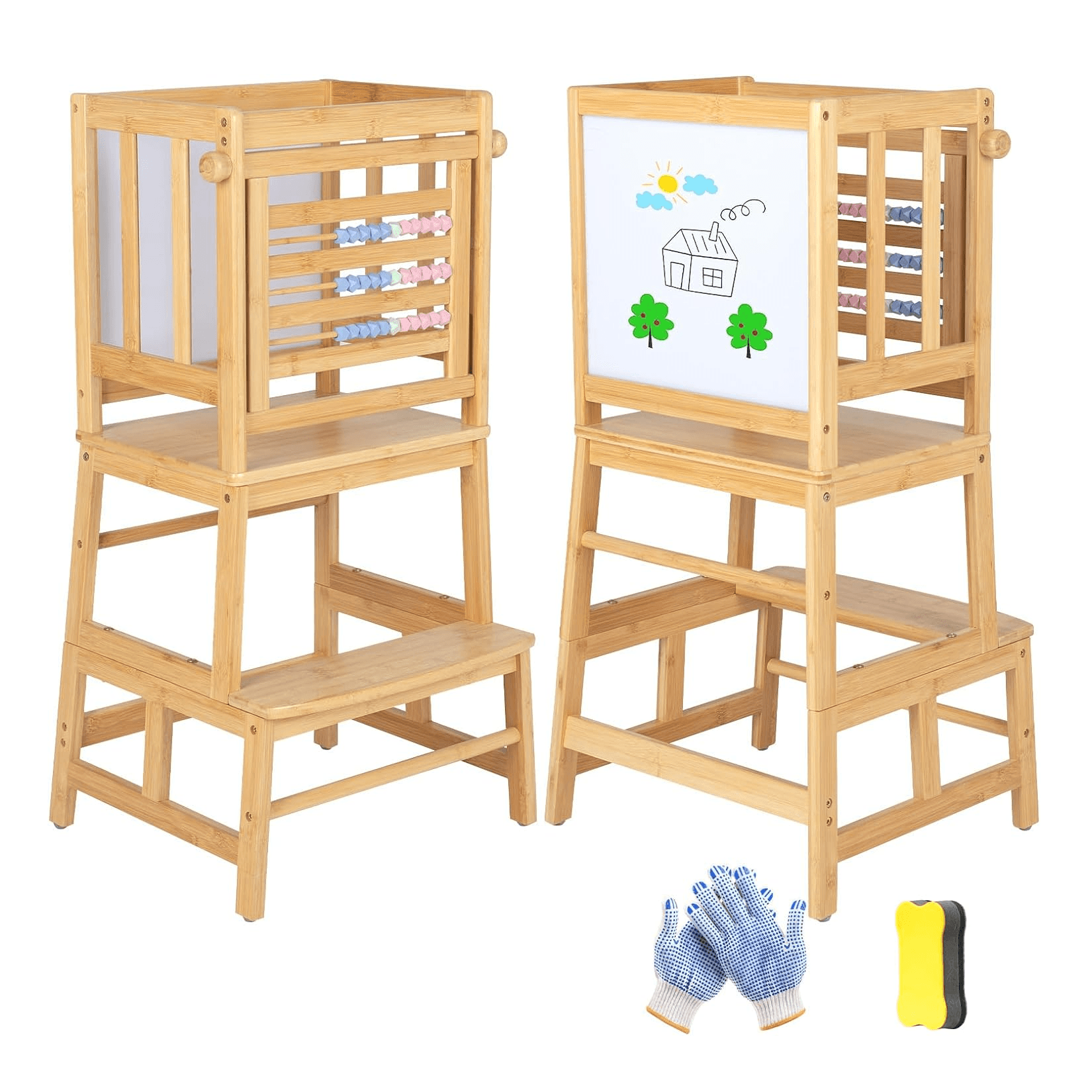 Montessori Cosyland Learning Tower With Whiteboard, Safety Rail, and Abacus Pale Yellow