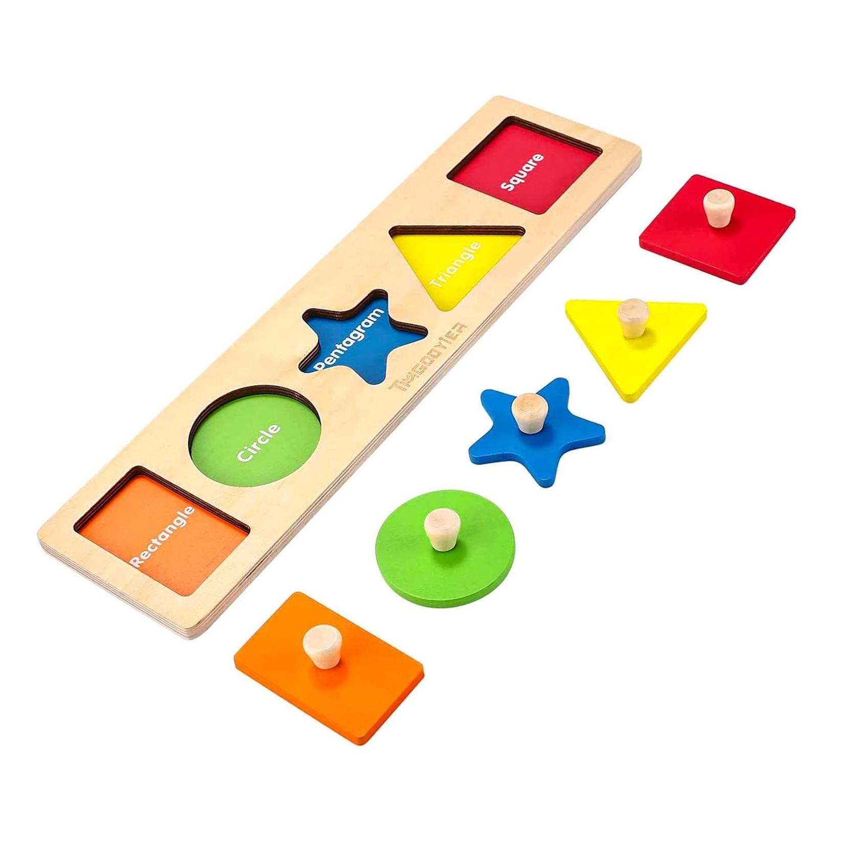Montessori QODOFLR Shape Puzzle With Pegs First Shapes Jumbo Knob