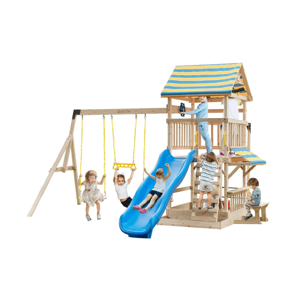 Montessori GLOBALWAY All Solid Fir Wooden Swing Set 8-in-1 Multicolor