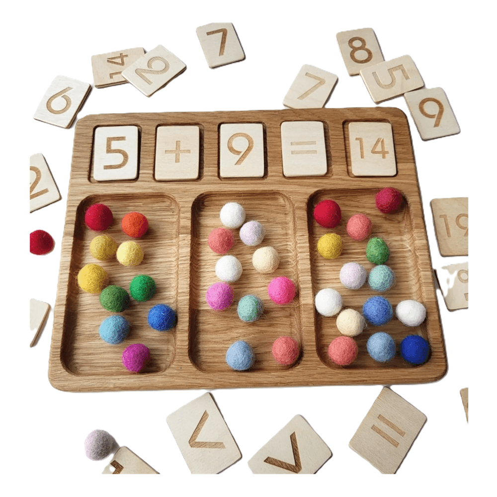 Montessori threewood Shop Math Board With Cards and 22 Balls