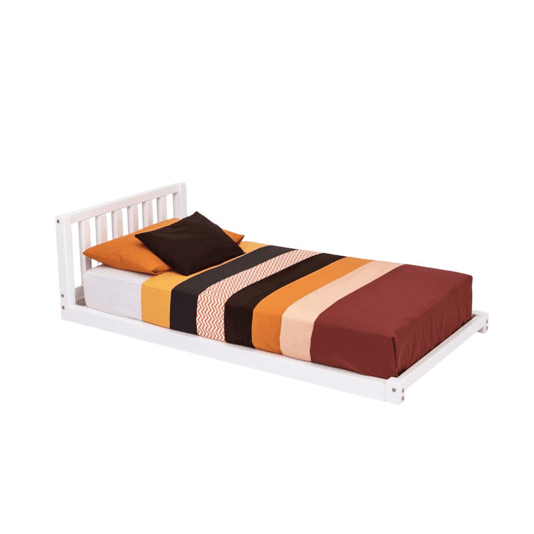 Sweet HOME From Wood Twin Floor Bed With Headboard White