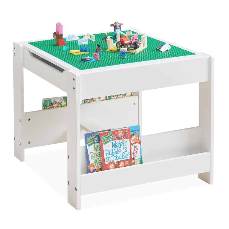 Montessori GABHX Activity Table With Bookshelves Gray & White