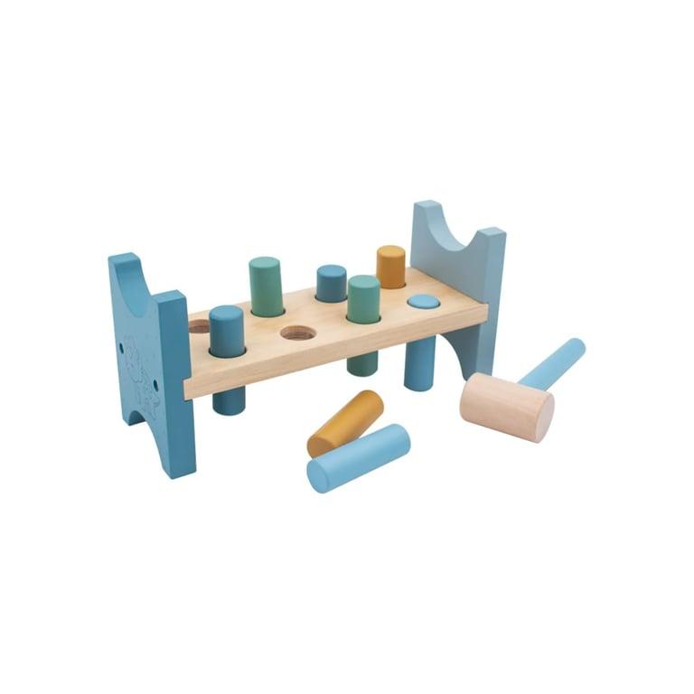 Montessori Jumini Wooden Hammer Bench Blue Dinosaur