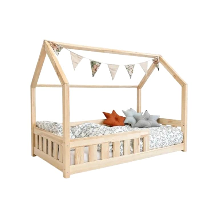 Mia&Lou House Bed With Barrier Lily Natural 80 x 160 cm
