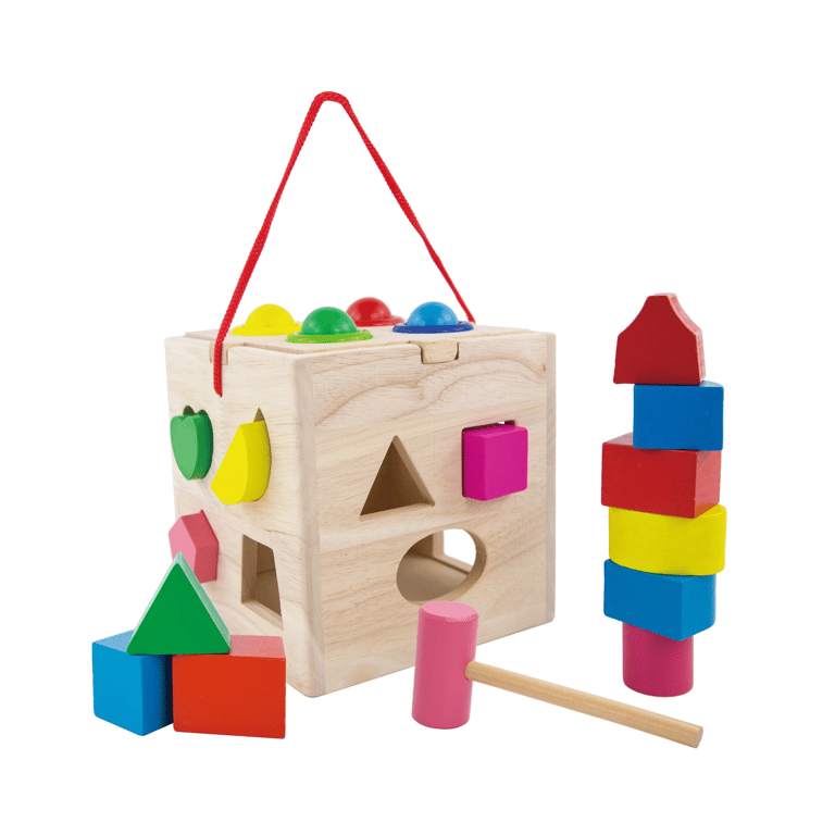 Montessori Evmark Toys Wooden Activity Cube Shapes and Blocks