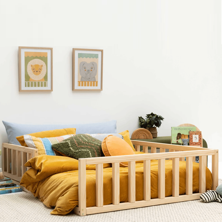 Montessori Little Woodhouse Floor Bed Queen Square Rails Without Legs