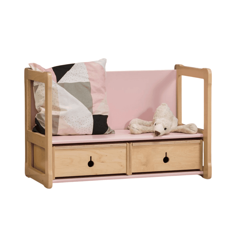 Montessori Woodjoy Toy Box Bench With Drawers Pink