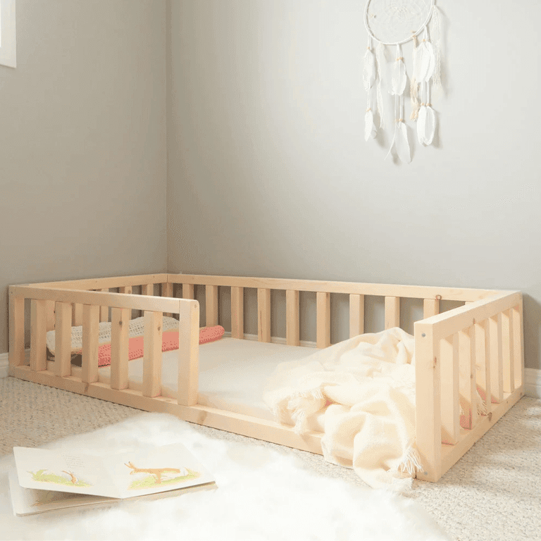 Montessori Bash & Timber Twin Size Floor Bed Frame With Rails and Slats