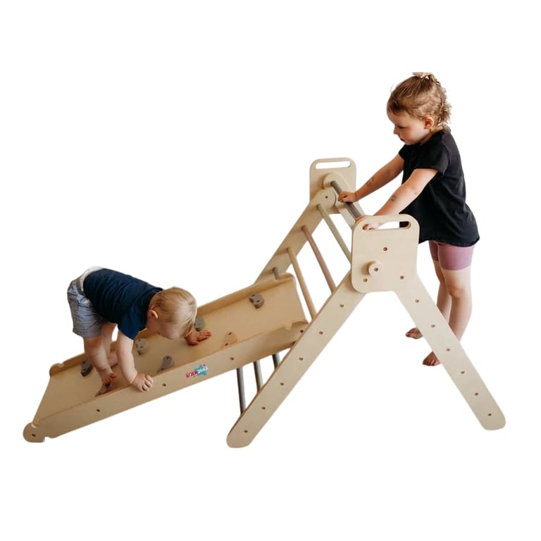 Montessori Epic Kidz Climbing Triangle With Reversible Ramp Large Natural & Earth Tone Rainbow