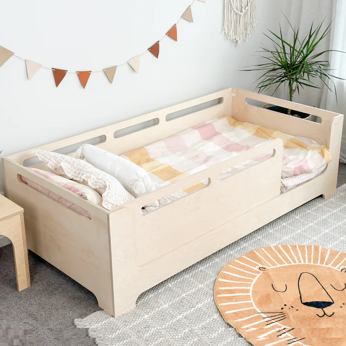 Montessori Magic of Wood Floor Bed With Cutouts & Removable Rail Single