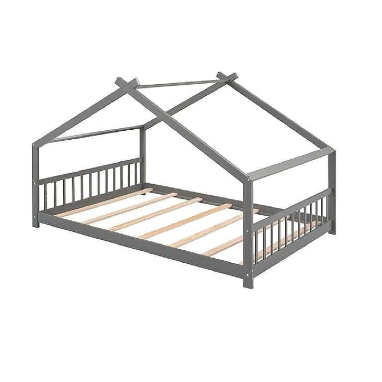 Bellemave Full Size Floor House Bed Frame With Headboard & Footboard Gray