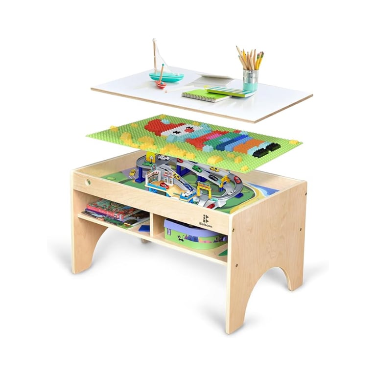 Montessori Bolocon Kids 3-in-1 Wooden Art and Activity Table Playset Furniture With 4 Compartments for Storage