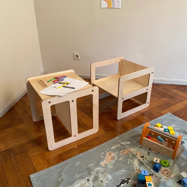 Montessori Akacis Cube Chair and Table Set Natural