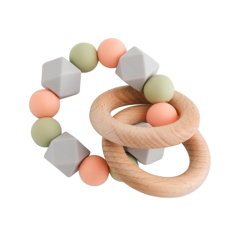 Montessori AVENLAND Wooden Ring Rattle Pink & Green