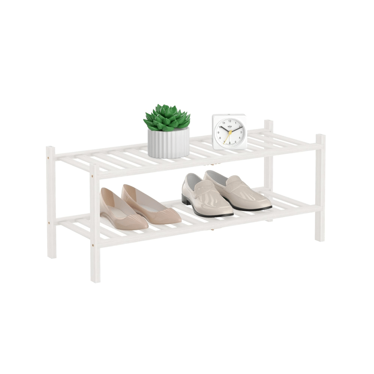 Montessori RONGJIA 2-Tier Natural Bamboo Shoe Rack White