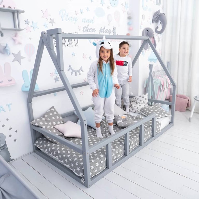 Montessori BusyWood Floor Bed Double Size Grey Model 1