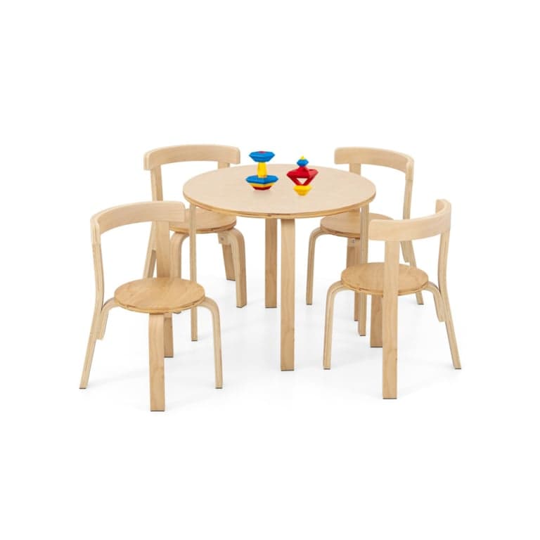 Costway Wooden Curved Back Activity Table and Chair Set With Toy Bricks Natural