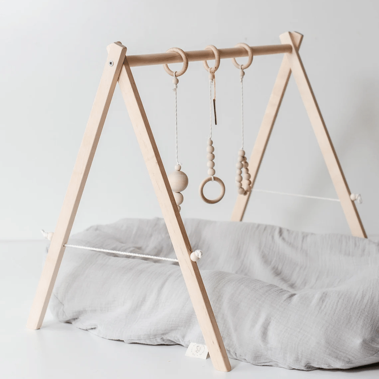 Montessori MakaArtHome Play Gym Natural Birch Frame and Hanging Toys