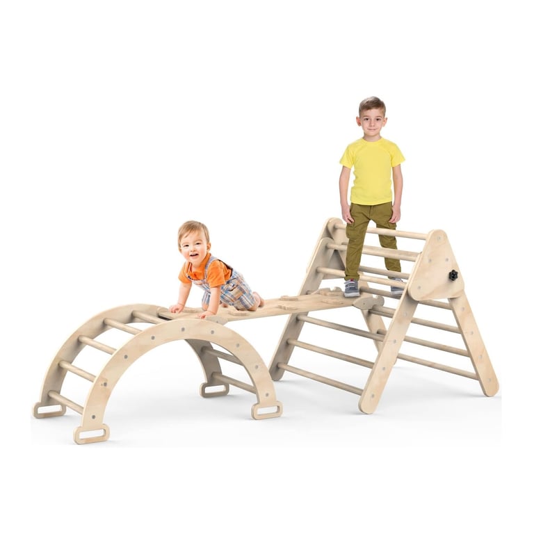 Montessori Baoniu Foldable Climbing Triangle Ladder With Ramp Wood