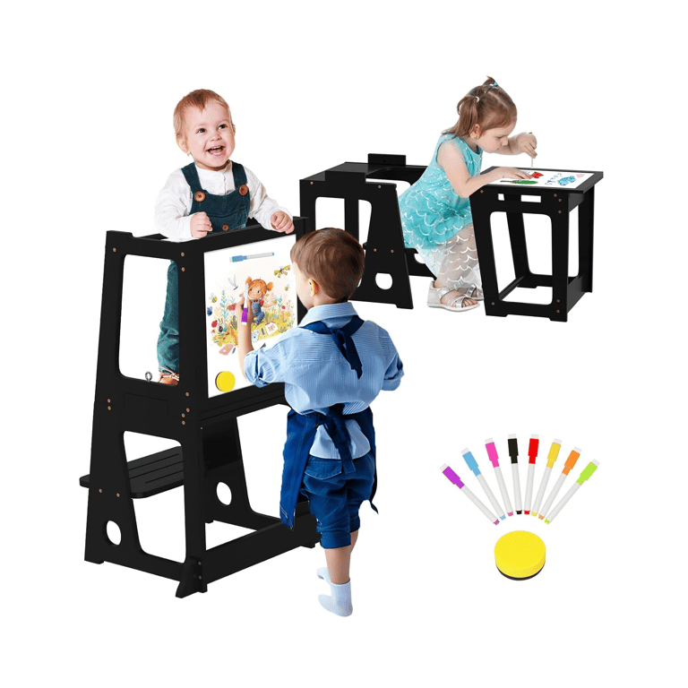 Montessori BueDeHai Convertible Toddler Tower With Whiteboard 2 in 1 Black